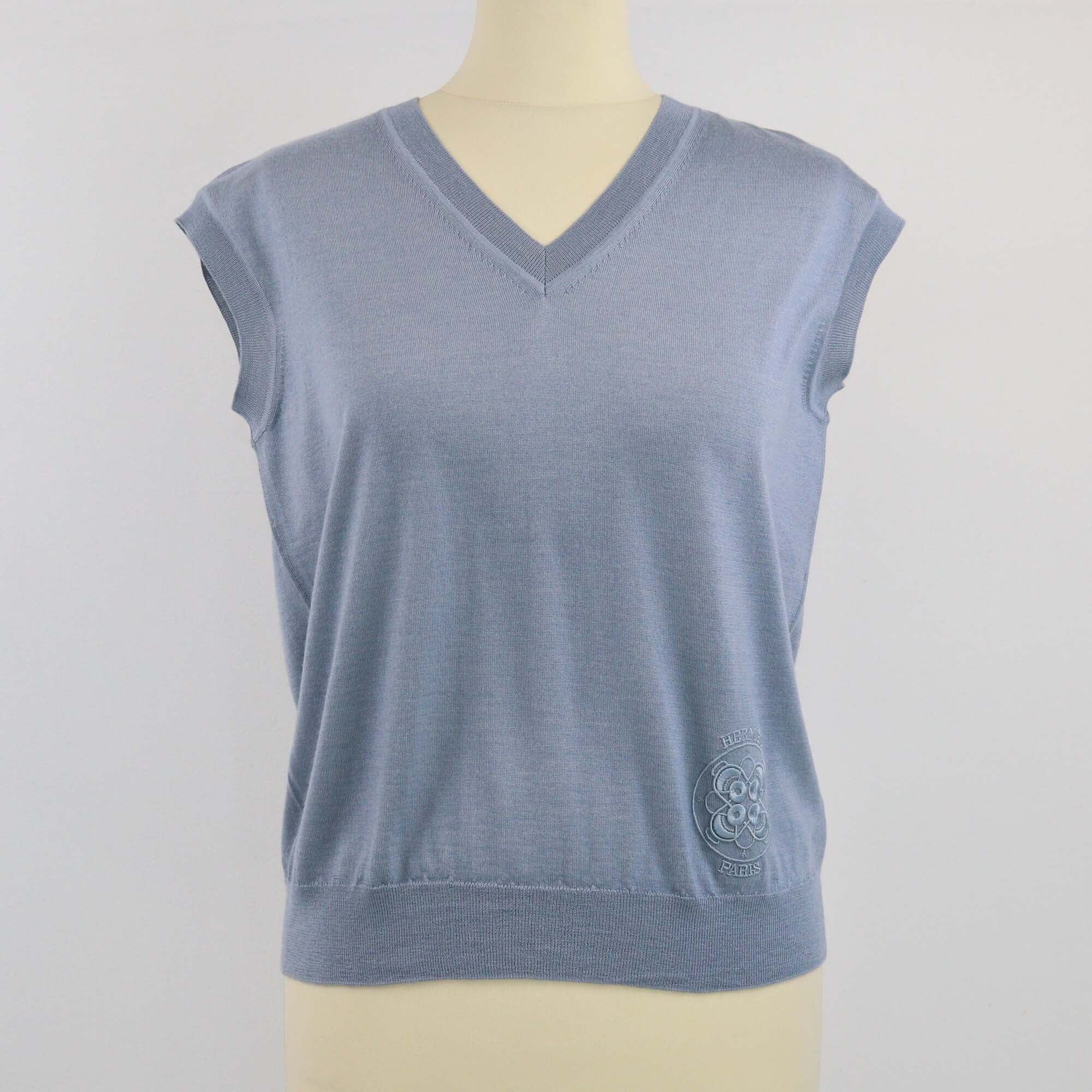 Hermes Smoke Blue Sleeveless Sweater