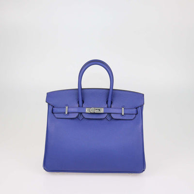 Hermes Blue Electric Novillo Leather Palladium Hardware Birkin 25 Bag
