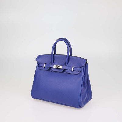 Hermes Blue Electric Novillo Leather Palladium Hardware Birkin 25 Bag