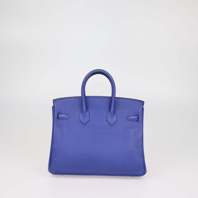 Hermes Blue Electric Novillo Leather Palladium Hardware Birkin 25 Bag