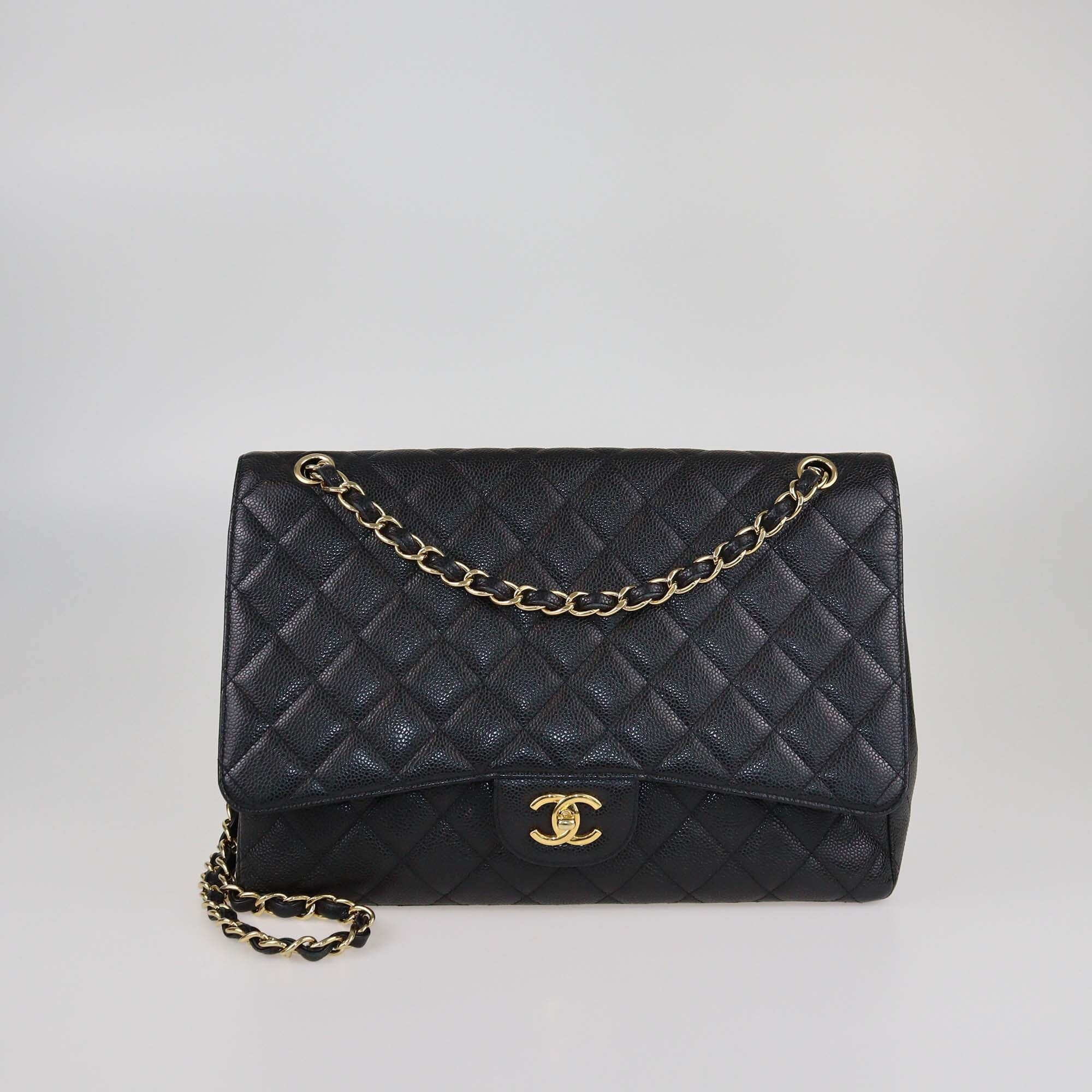 Chanel Black Quilted Caviar Maxi Classic Single Flap Bag Womens Chanel 