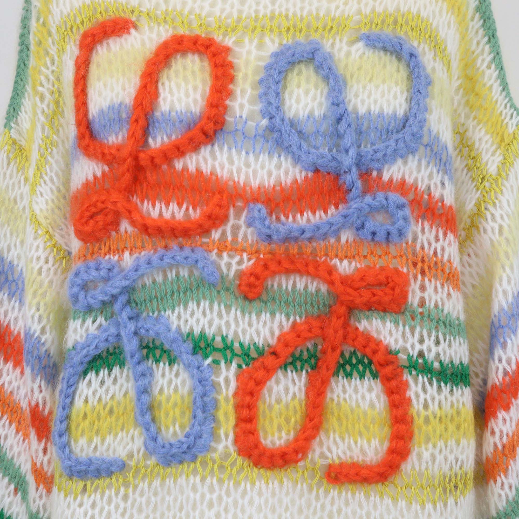 Loewe Multicolor Mohair Anagram Embroidered Cable Knit Long Sleeve Sweater