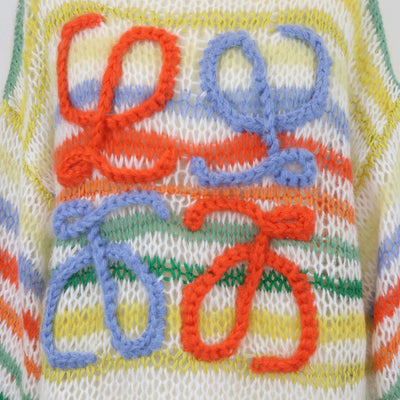 Loewe Multicolor Mohair Anagram Embroidered Cable Knit Long Sleeve Sweater