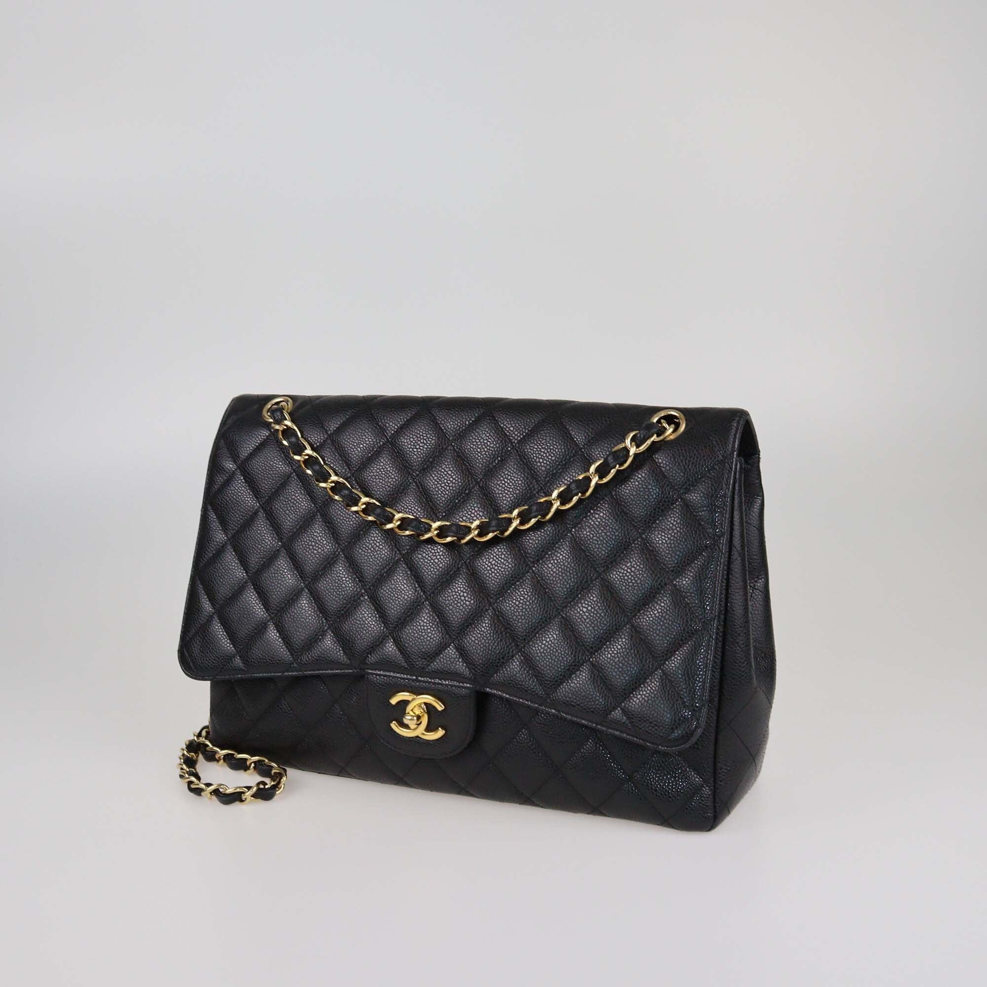 Chanel Black Quilted Caviar Maxi Classic Single Flap Bag Womens Chanel 