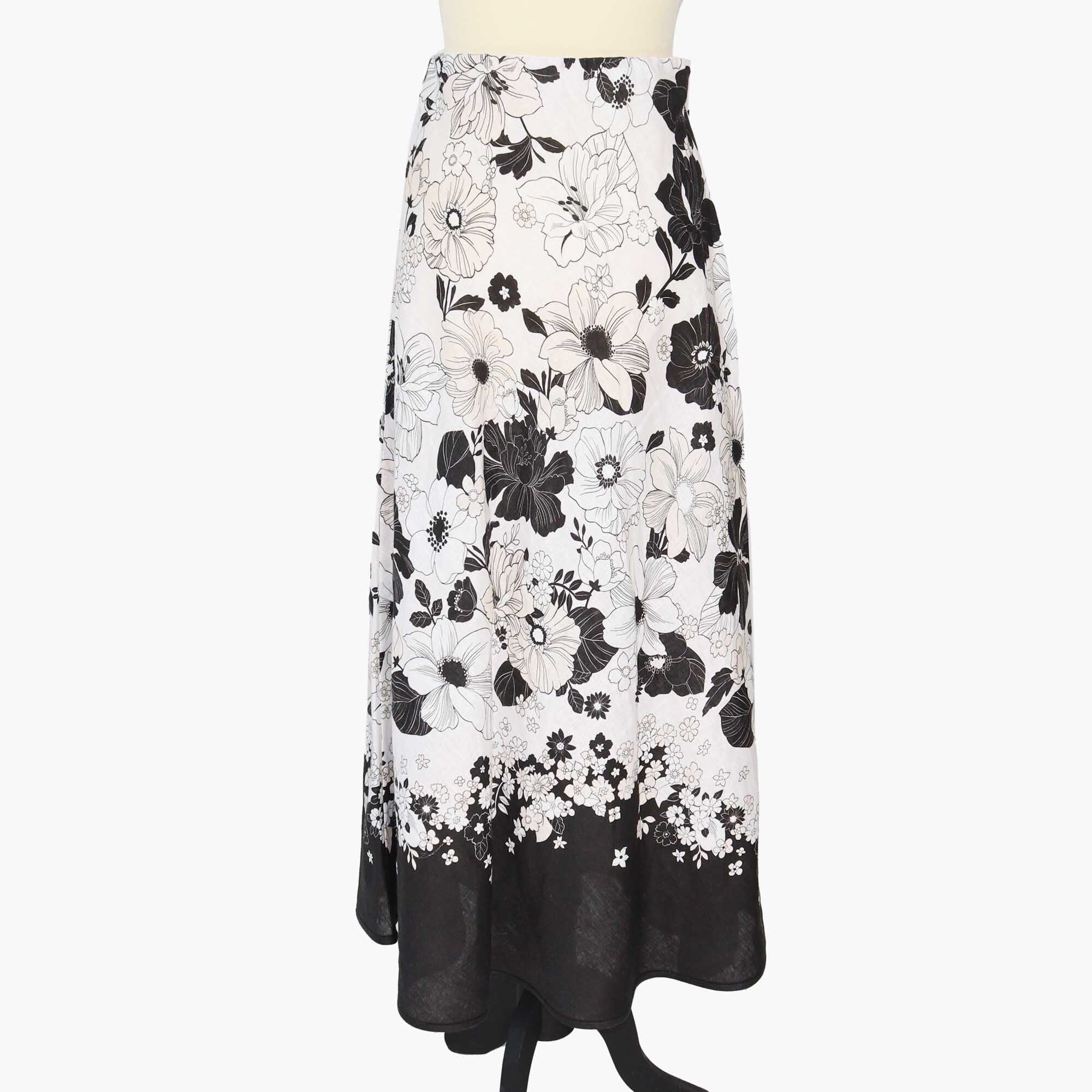 Zimmermann White/Black Printed Floral Pop Bias Midi Skirt Clothing Zimmermann 