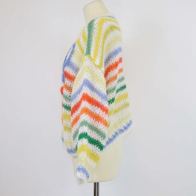 Loewe Multicolor Mohair Anagram Embroidered Cable Knit Long Sleeve Sweater