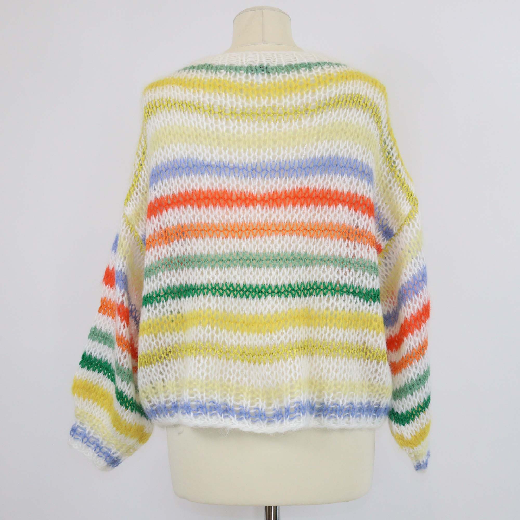 Loewe Multicolor Mohair Anagram Embroidered Cable Knit Long Sleeve Sweater