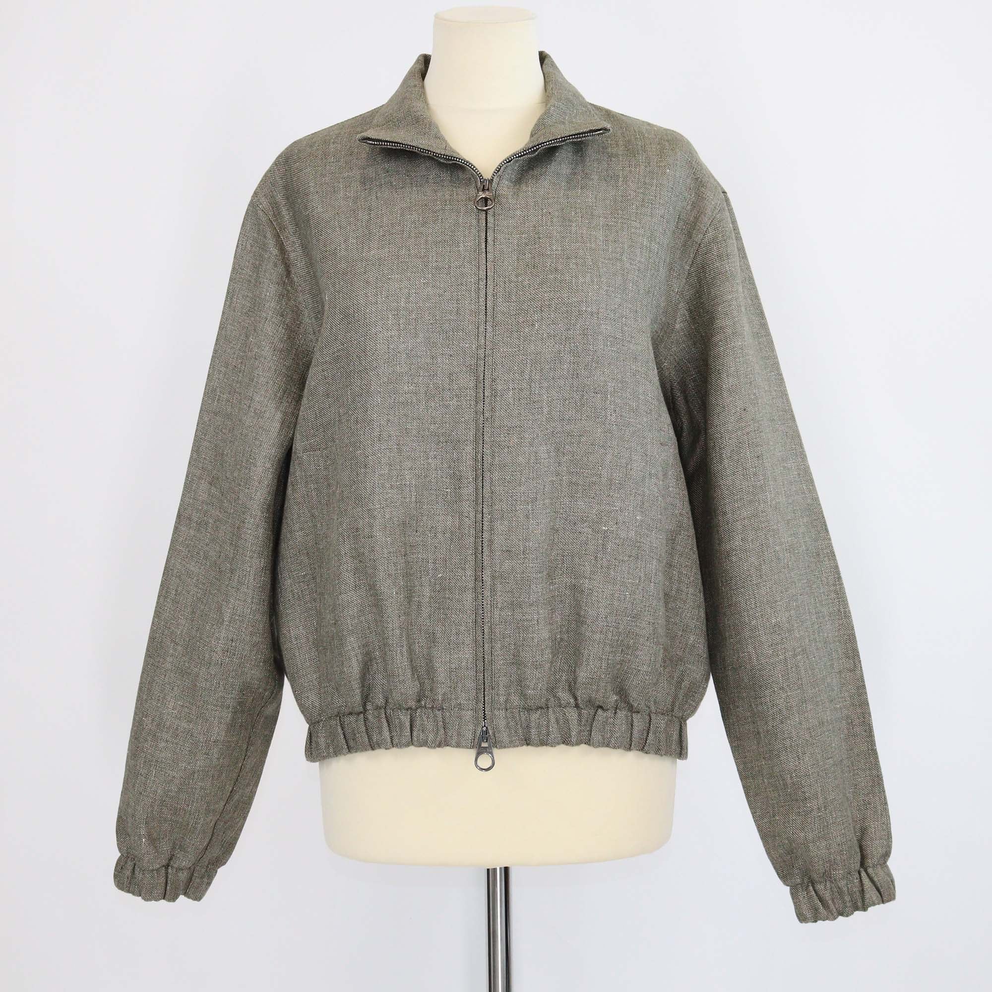 Loro Piana Light Green Linen Rain System Bomber Jacket