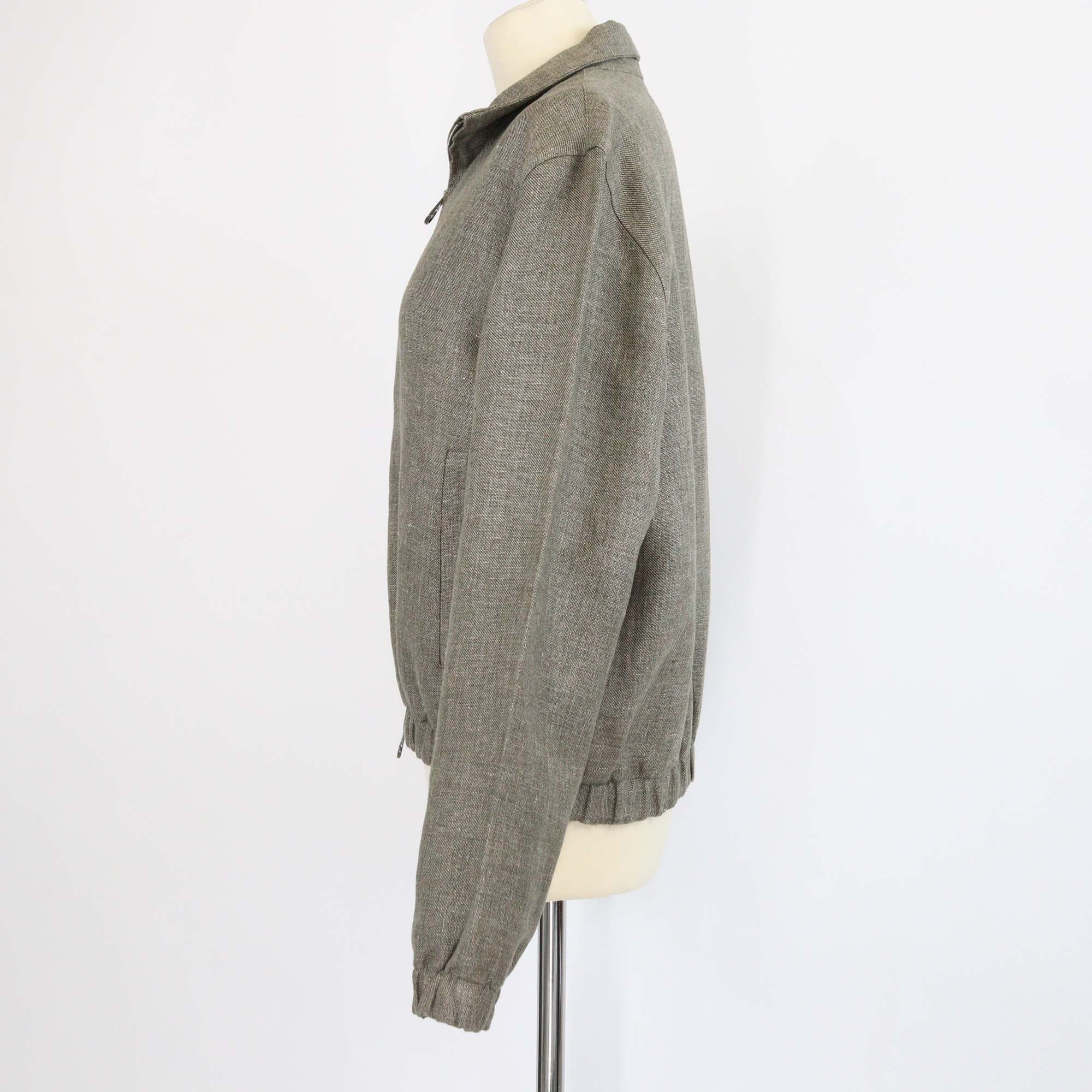 Loro Piana Light Green Linen Rain System Bomber Jacket