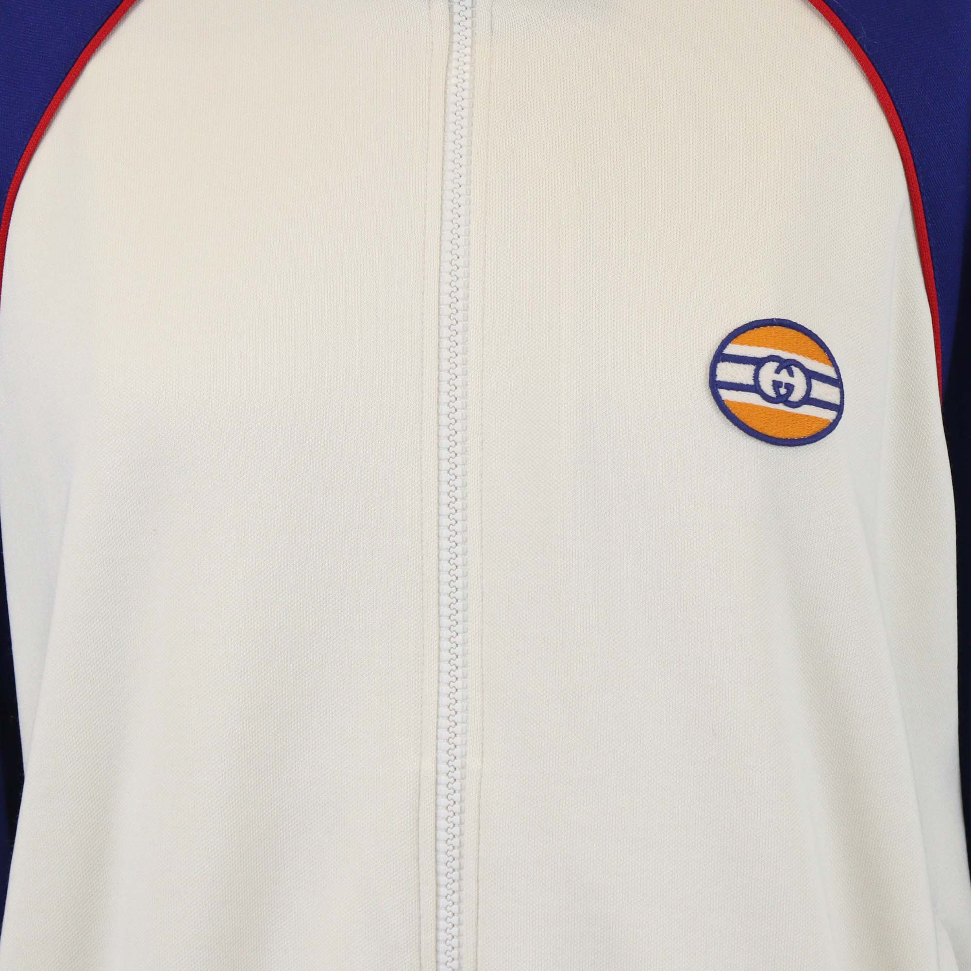 Gucci Beige/Blue Knit Web Stripe Detail Zip Front Jacket