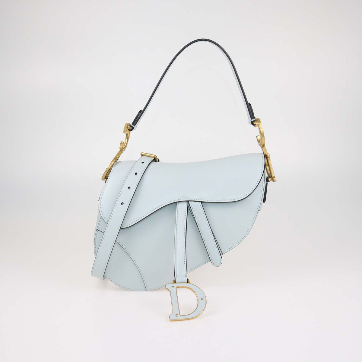 Christian Dior Light Blue Leather Saddle Bag w/Strap