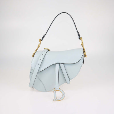 Christian Dior Light Blue Leather Saddle Bag w/Strap