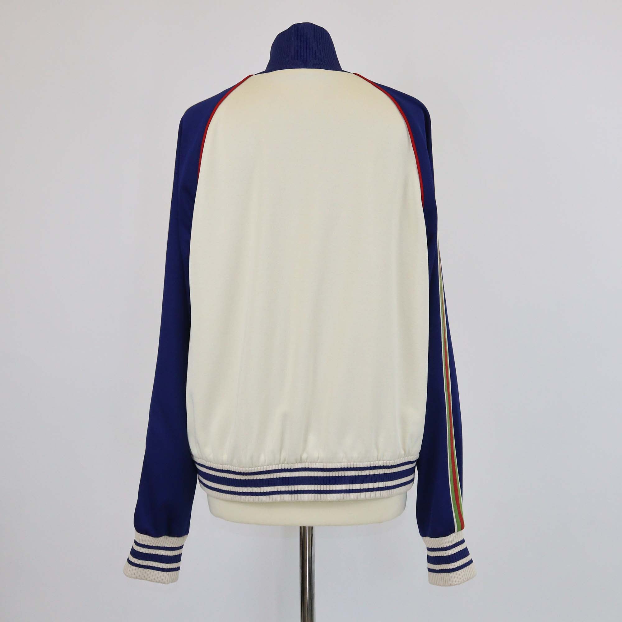 Gucci Beige/Blue Knit Web Stripe Detail Zip Front Jacket