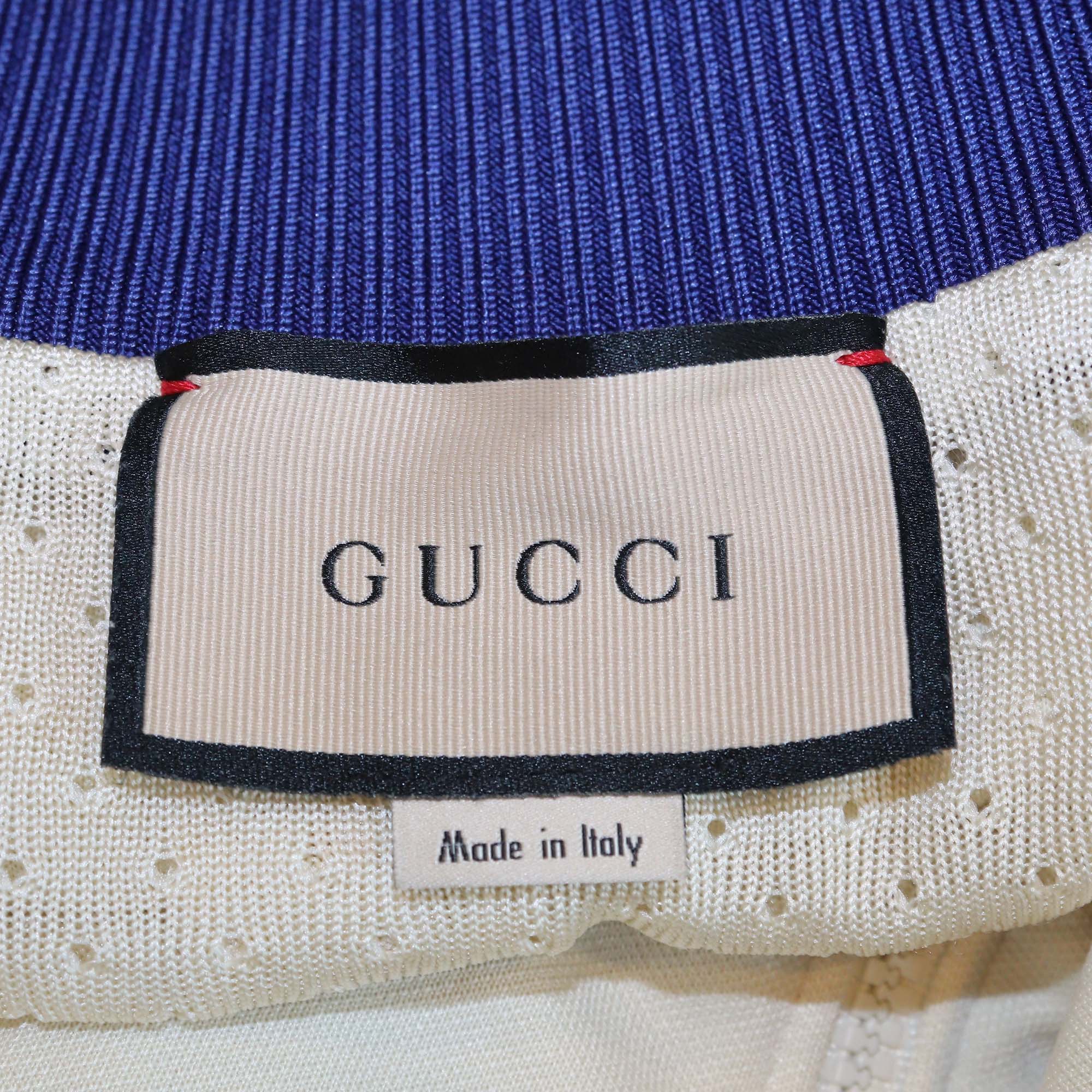 Gucci Beige/Blue Knit Web Stripe Detail Zip Front Jacket