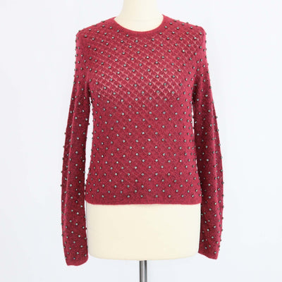 Max Mara Studio Maroon Mohair Rally Embellished Sweater