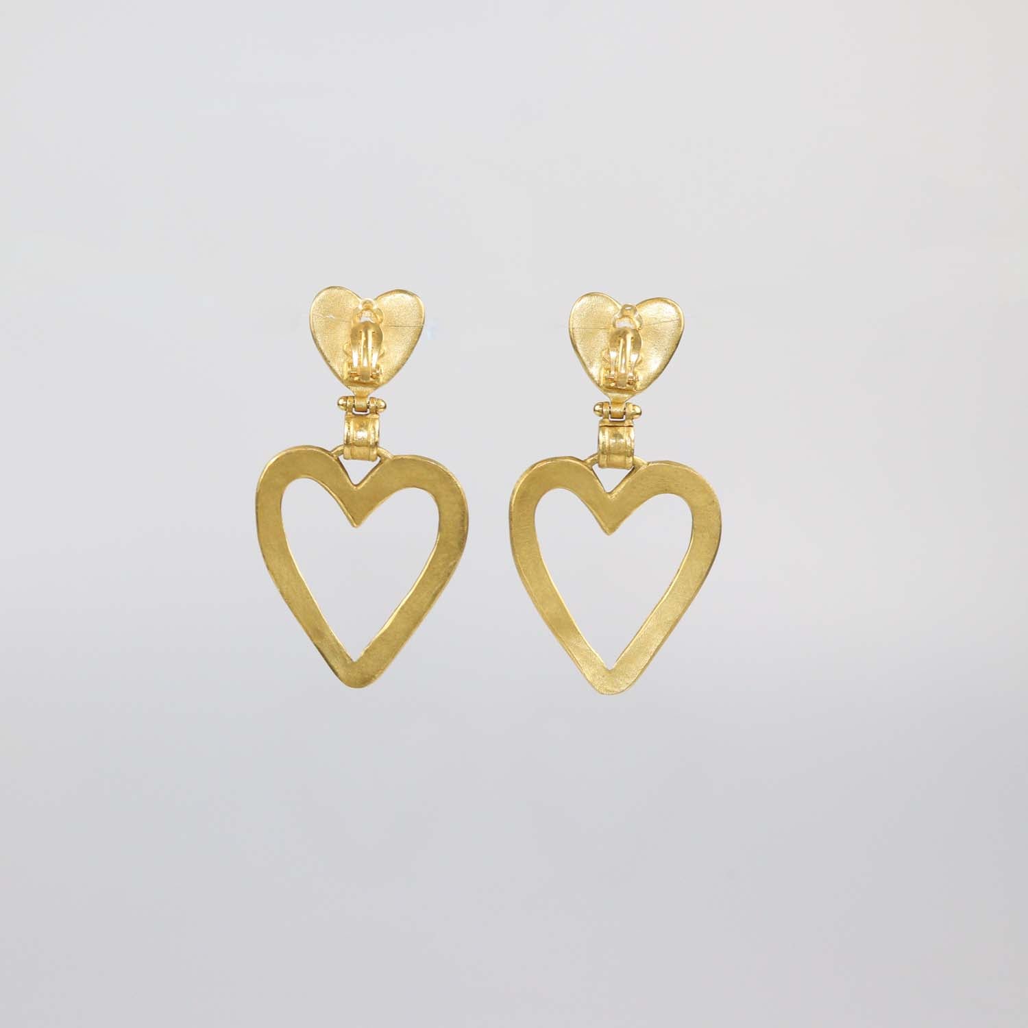 Chanel Gold Plated CC Heart Dangle Clip On Earrings
