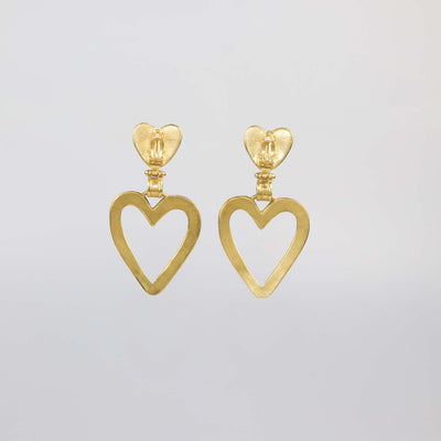 Chanel Gold Plated CC Heart Dangle Clip On Earrings