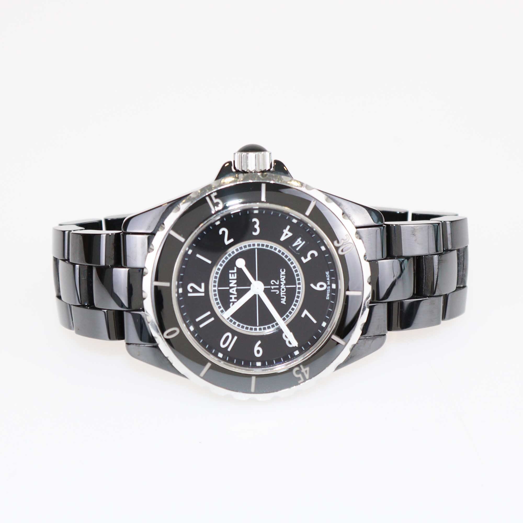 Chanel Black Ceramic Stainless Steel J12 H0684 Men's Watch 38 mm Luxury Watches Chanel 