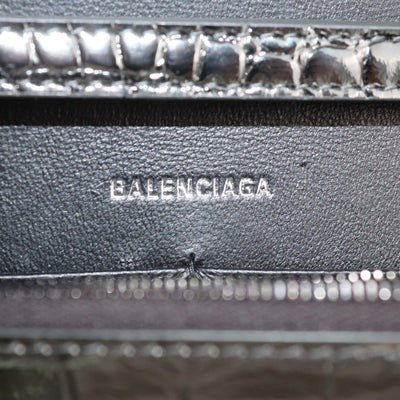 Balenciaga Metallic Croc Embossed Patent Leather Hourglass Wallet On Chain