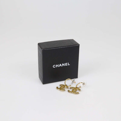 Chanel Gold Plated CC Enamel Push Back Earrings