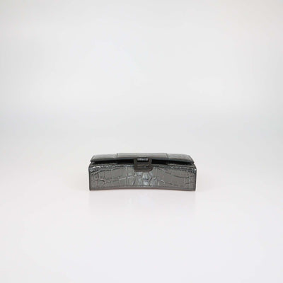 Balenciaga Metallic Croc Embossed Patent Leather Hourglass Wallet On Chain