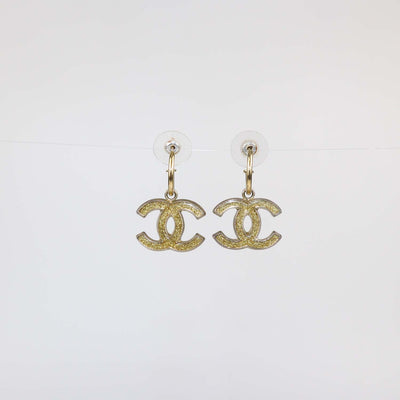 Chanel Gold Plated CC Enamel Push Back Earrings