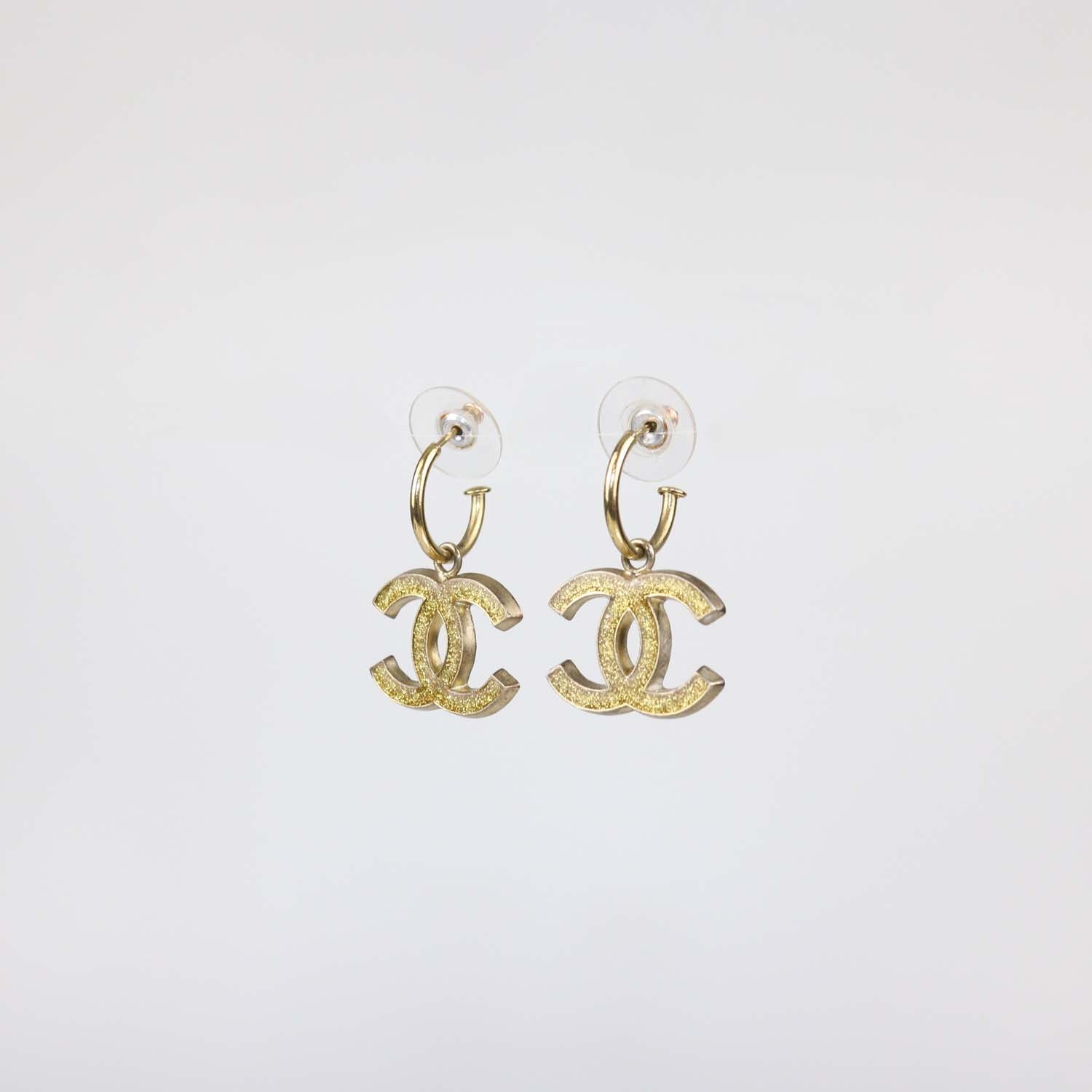 Chanel Gold Plated CC Enamel Push Back Earrings