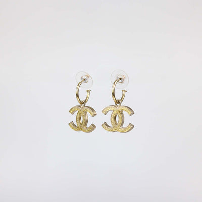 Chanel Gold Plated CC Enamel Push Back Earrings