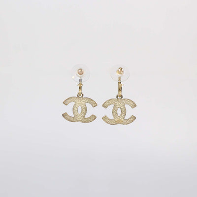 Chanel Gold Plated CC Enamel Push Back Earrings