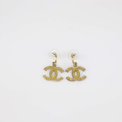Chanel Gold Plated CC Enamel Push Back Earrings