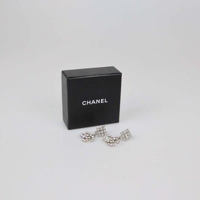 Chanel Silver Tone CC Crystal Brass Drop Push Back Earrings
