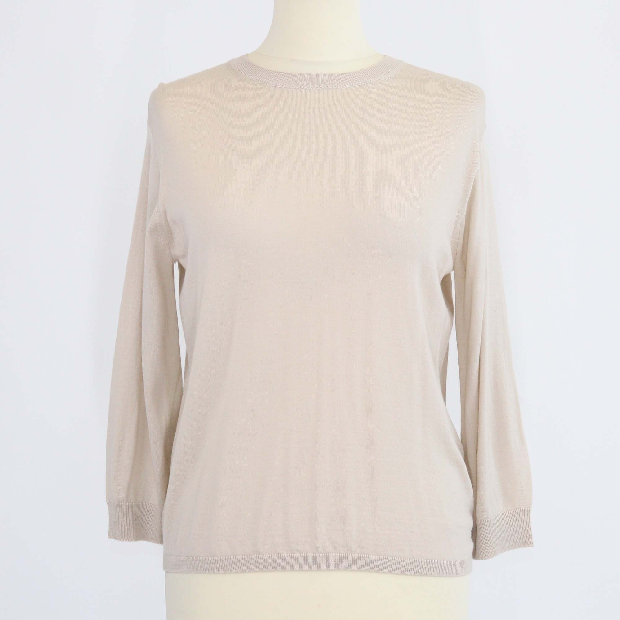 S Max Mara Beige Wool Knit Crew Neck Sweater