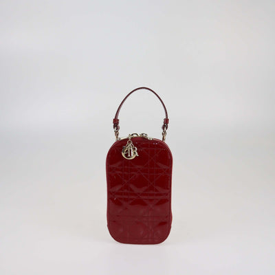 Christian Dior Red Cannage Patent Lady Dior Call'in Dior Phone Holder Womens Christian Dior 