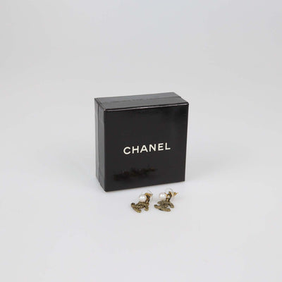 Chanel Gold Plated CC Faux Pearl Rope Drop Push Back Earrings