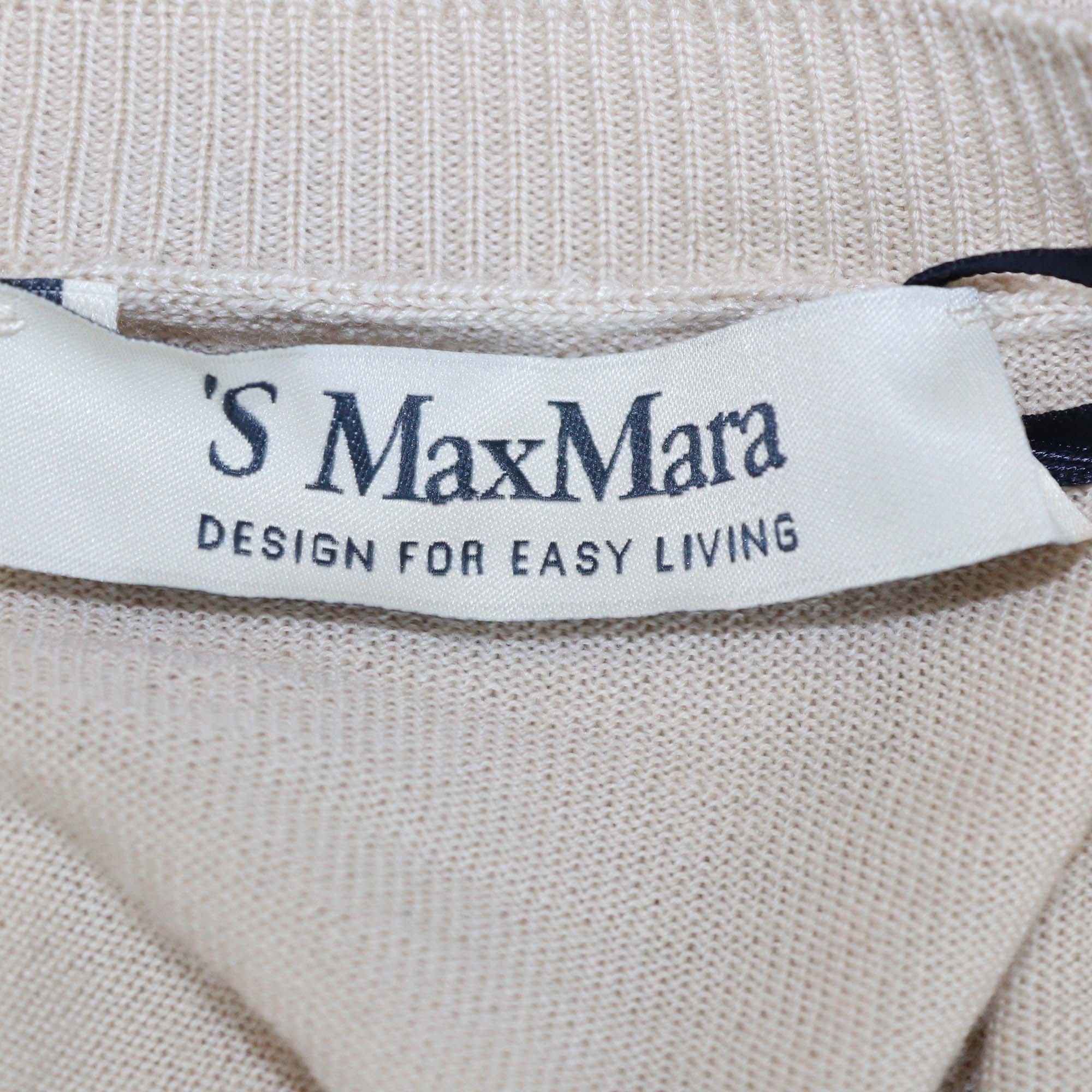 S Max Mara Beige Wool Knit Crew Neck Sweater
