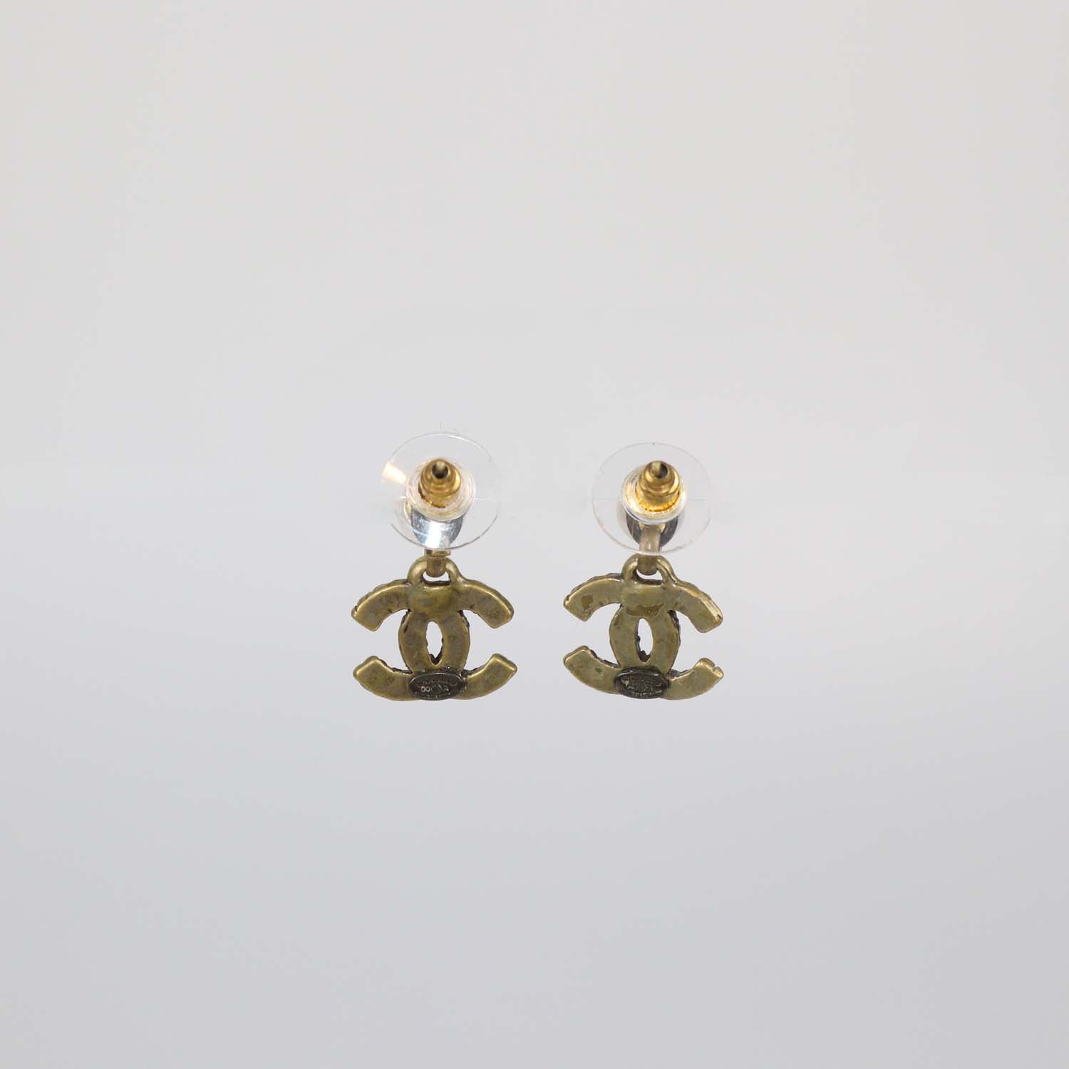Chanel Gold Plated CC Faux Pearl Rope Drop Push Back Earrings