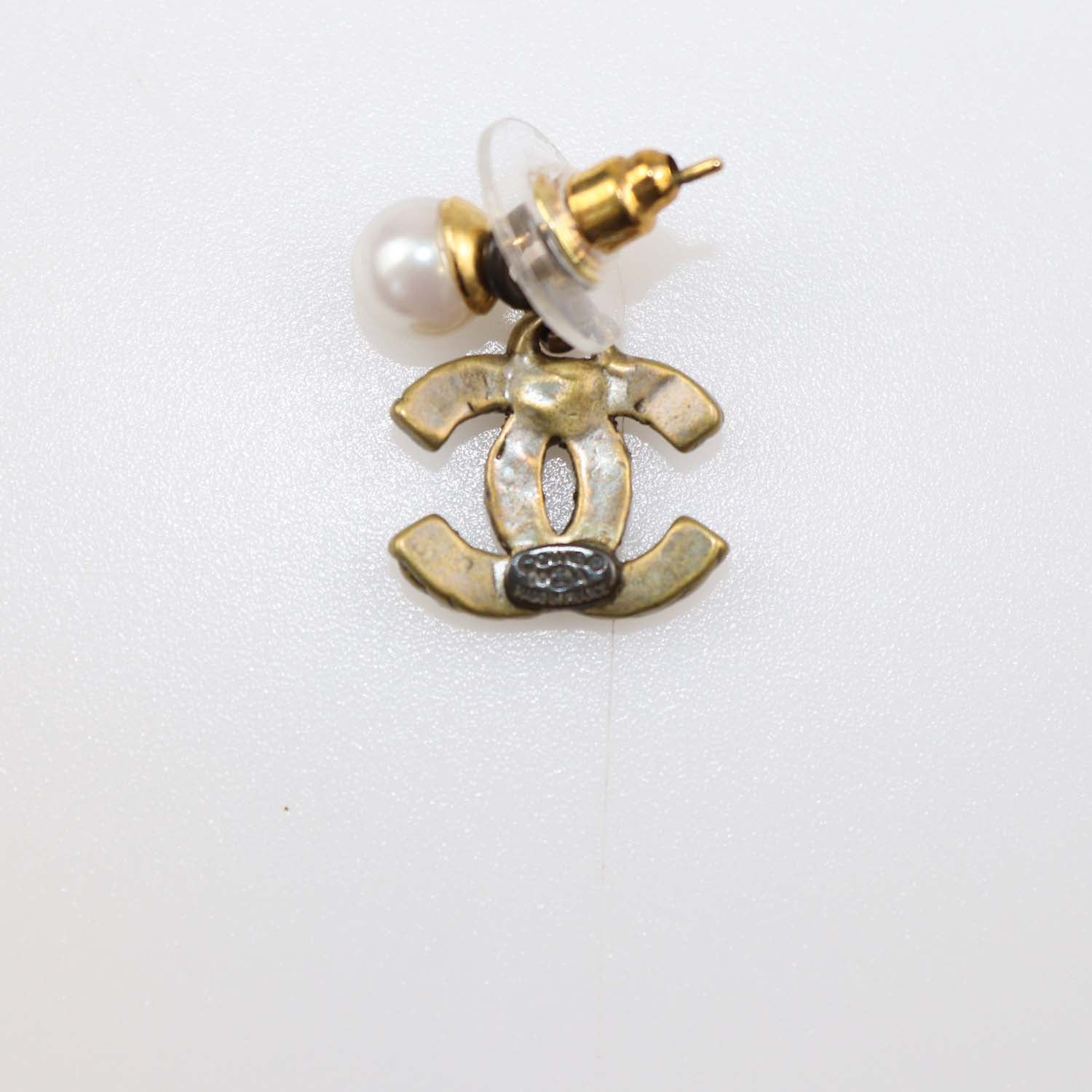 Chanel Gold Plated CC Faux Pearl Rope Drop Push Back Earrings