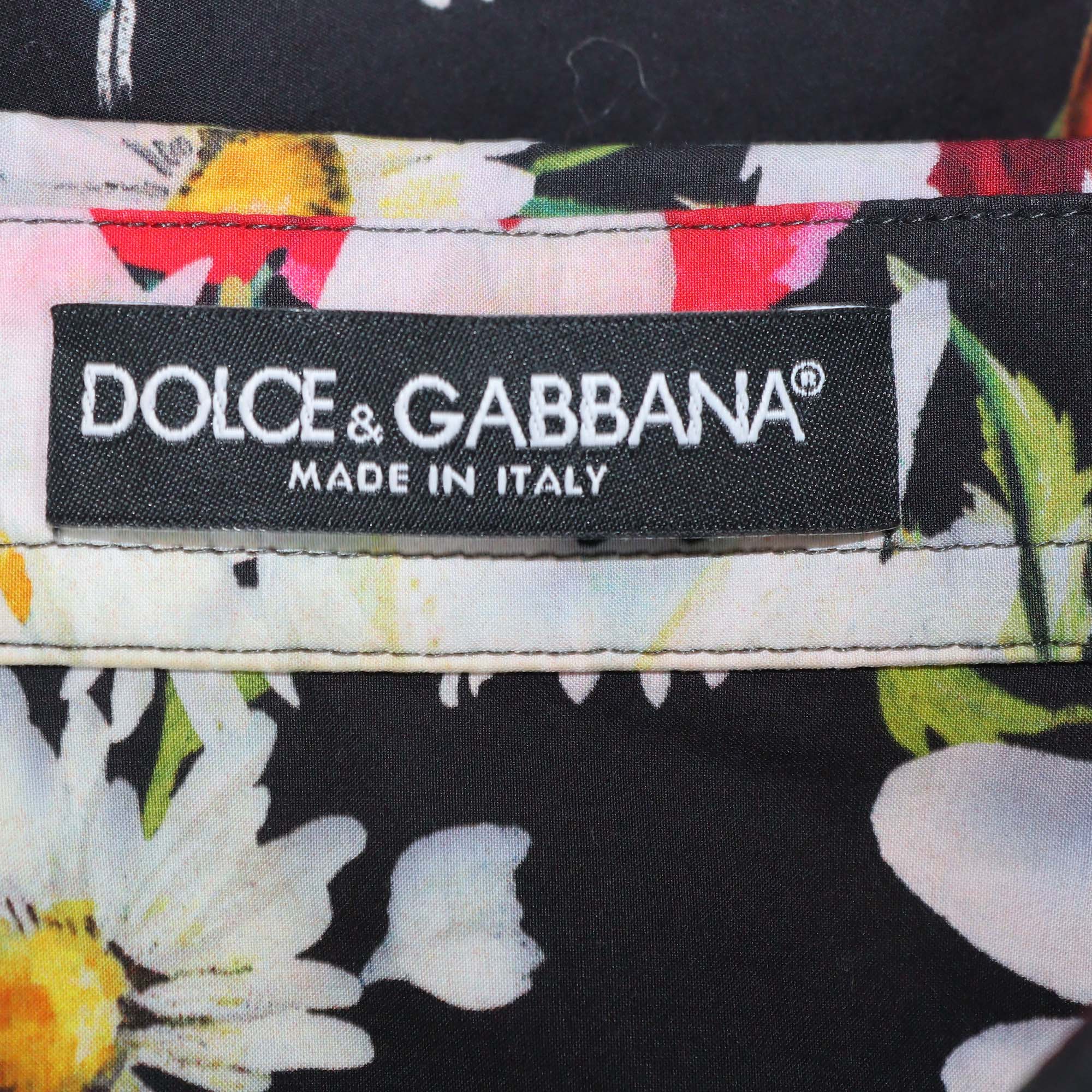 Dolce & Gabbana Multicolor Floral Print Cotton Short Sleeve Shirt
