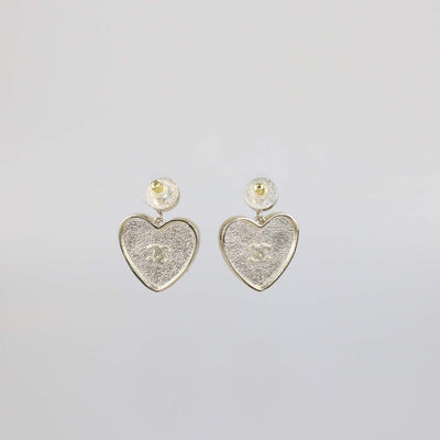 Chanel Black, Gold Plated CC and Camellia Faux Pearl and Resin Heart Drop Earrings