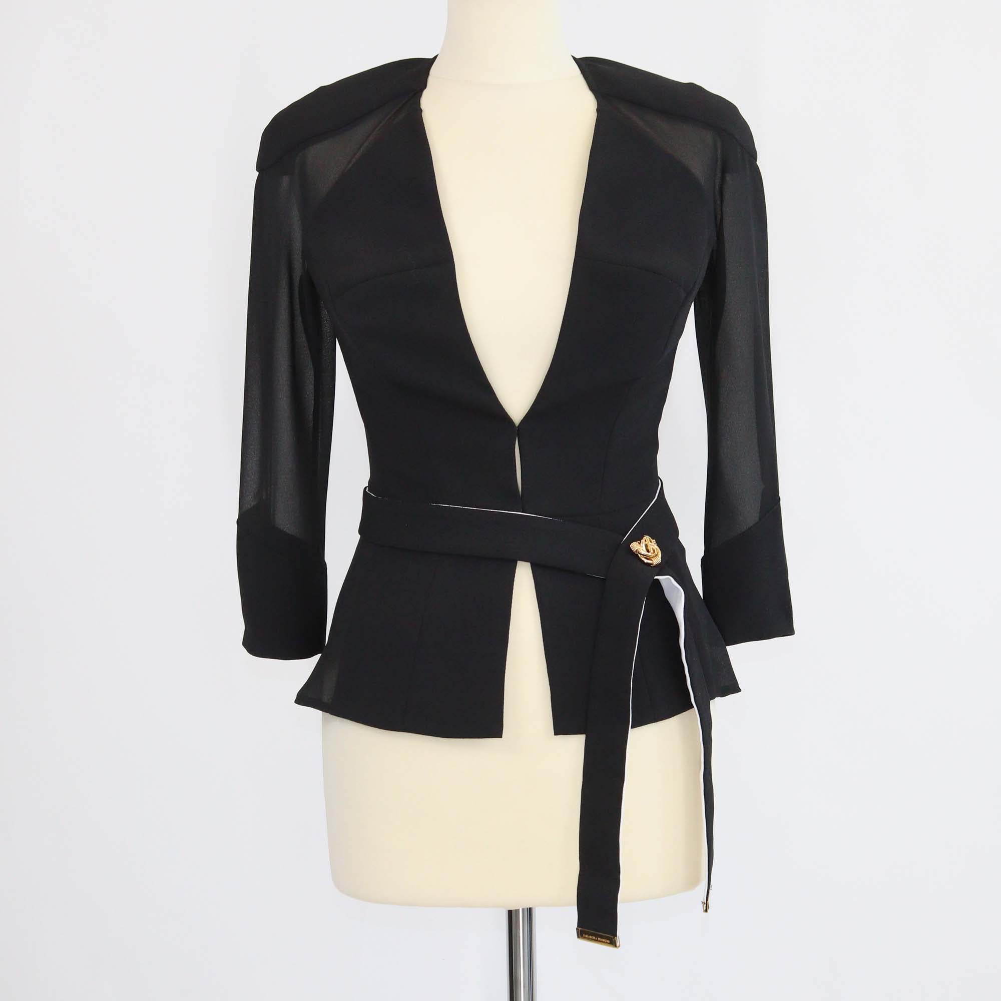 Elisabetta Franchi Black Belted Crepe Cropped Blazer