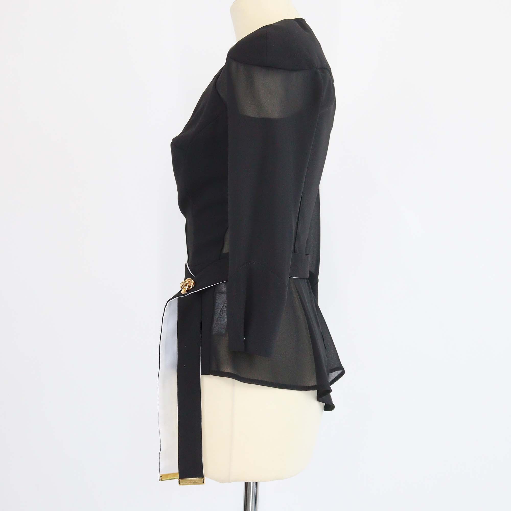 Elisabetta Franchi Black Belted Crepe Cropped Blazer