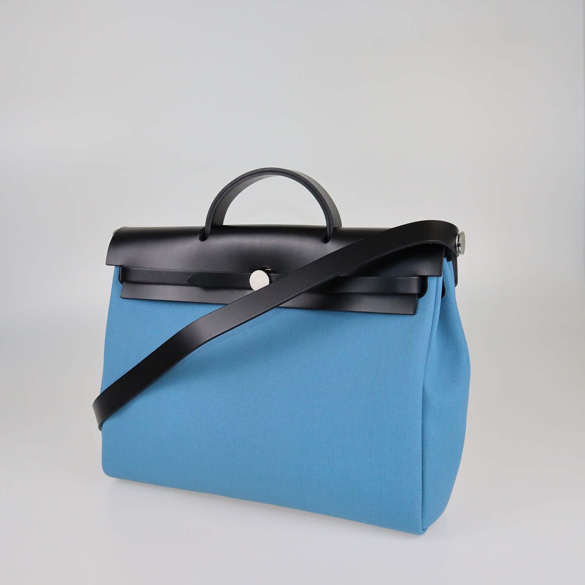 Hermes Black/New Blue Jean Military Canvas and Vache Hunter Herbag Messenger 39 Bag Womens Hermes 