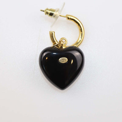 Chanel Black Crystal CC Gold Plated Resin and Strass Heart Drop Push Back Earrings