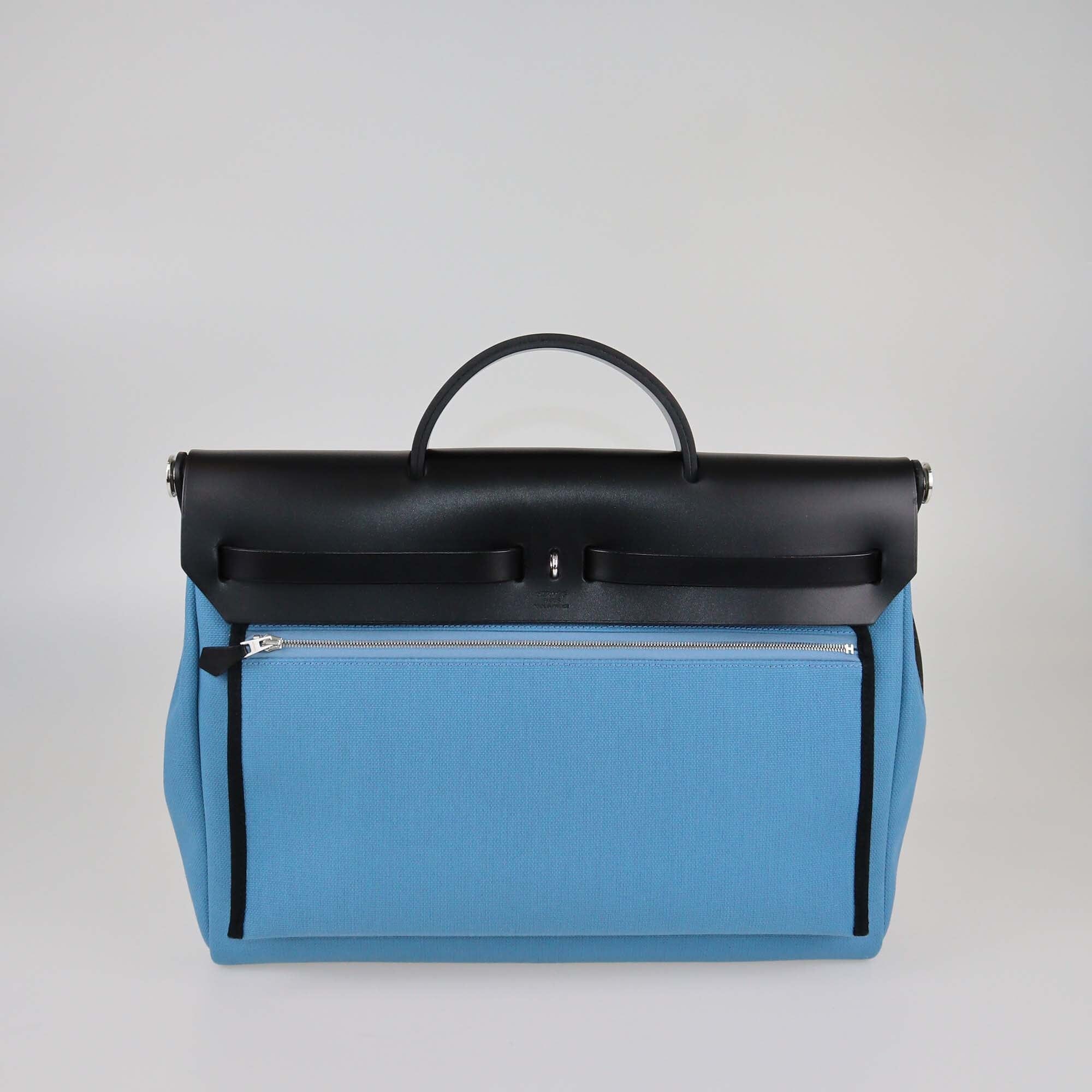 Hermes Black/New Blue Jean Military Canvas and Vache Hunter Herbag Messenger 39 Bag Womens Hermes 
