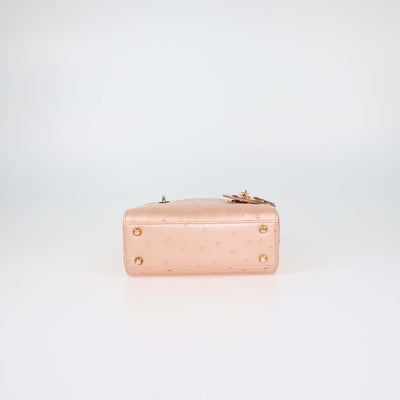 Christian Dior Metallic Pink Ostrich Mini Lady Dior Tote