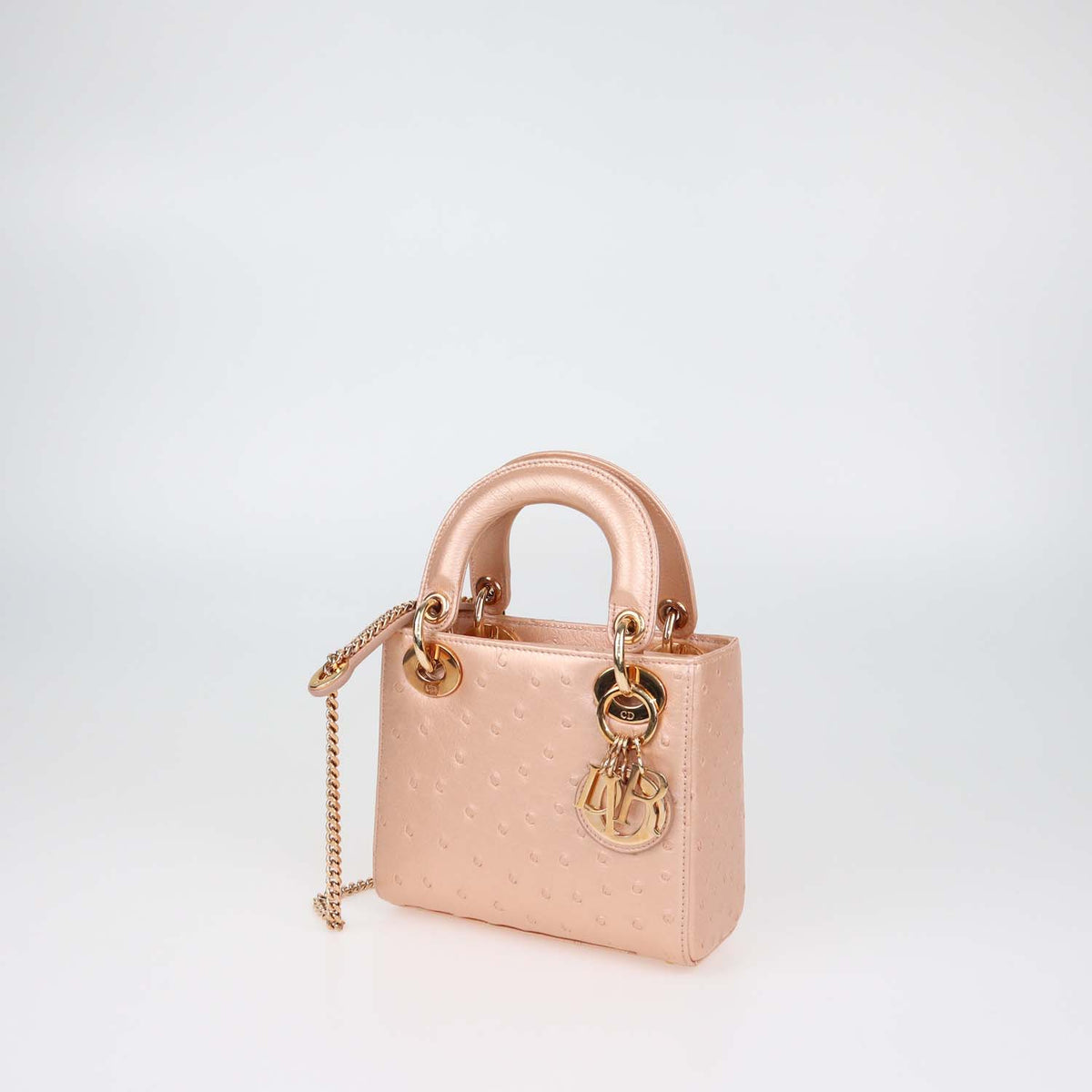Christian Dior Metallic Pink Ostrich Mini Lady Dior Tote