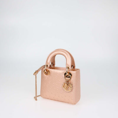 Christian Dior Metallic Pink Ostrich Mini Lady Dior Tote