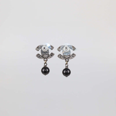Chanel Black CC Beaded Faux Pearl Drop Push Back Earrings