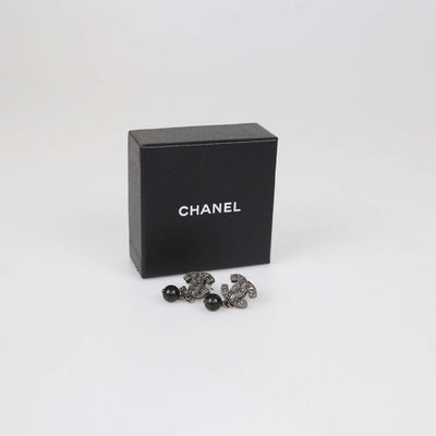 Chanel Black CC Beaded Faux Pearl Drop Push Back Earrings