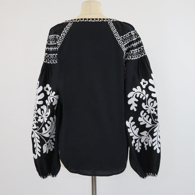 March II Black Embroidered Tassel Tie Blouse Womens March II 